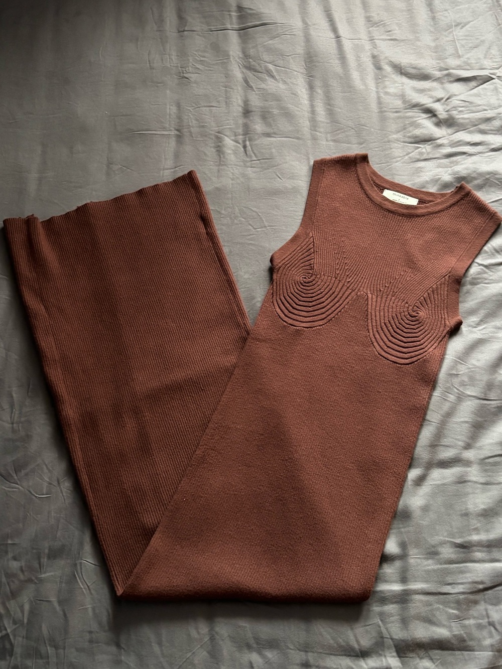Sleeveless Knit Sculpted-Bust Maxi Dress in Chocolate Brown